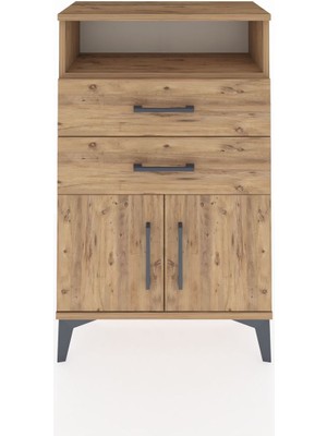 Dienni Arges Komodin Tek Raflı 2 Çekmeceli 2 Kapaklı 60X30X96 Çam-Çam