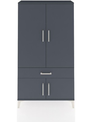 Dienni Arges Dolap 3 Raflı Tek Çekmeceli 4 Kapaklı 88X30X163 Antrasit-Antrasit