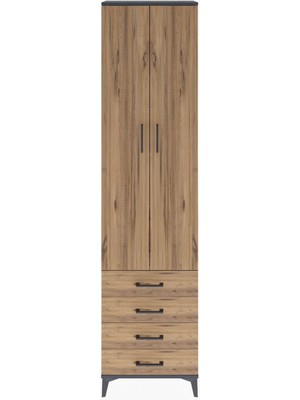 Dienni Arges Dolap 4 Raflı 4 Çekmeceli 2 Kapaklı 60X30X243 Antrasit-Çam
