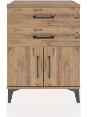 Dienni Arges Komodin Tek Raflı 2 Çekmeceli 2 Kapaklı 60X30X80 Çam-Çam