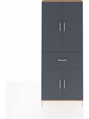 Dienni Arges Dolap 4 Raflı Tek Çekmeceli 4 Kapaklı 88X30X221 Çam-Antrasit