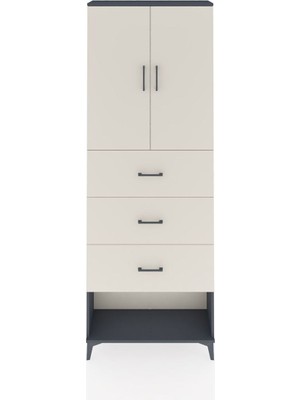 Dienni Arges Dolap 3 Raflı 3 Çekmeceli 2 Kapaklı 88X30X243 Antrasit-Aytaşı