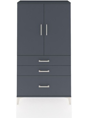 Dienni Arges Dolap 3 Raflı 3 Çekmeceli 2 Kapaklı 88X30X163 Antrasit-Antrasit