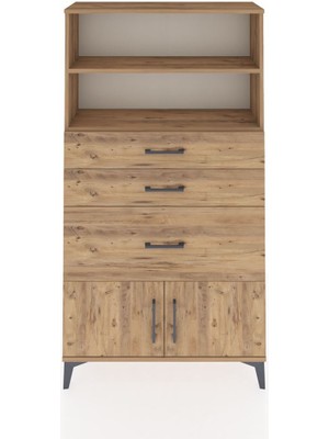 Dienni Arges Dolap 2 Raflı 3 Çekmeceli 2 Kapaklı 88X30X163 Çam-Çam