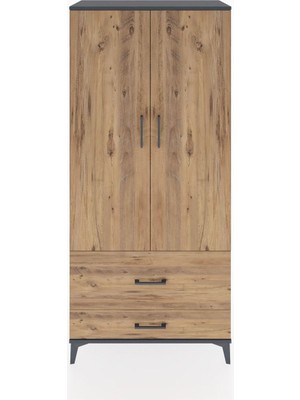 Dienni Hyperion Dolap 4 Raflı 2 Çekmeceli 2 Kapaklı 88X44X195 Antrasit-Çam