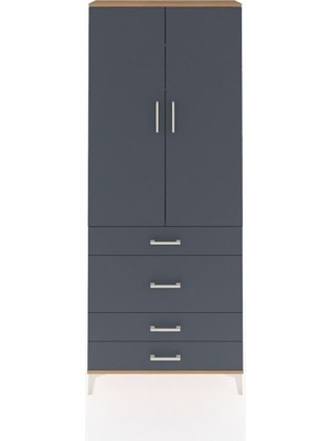 Dienni Arges Dolap 2 Raflı 4 Çekmeceli Tek Askılı 88X30X221 Çam-Antrasit