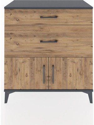 Dienni Hyperion Şifonyer 2 Çekmeceli 2 Kapaklı 88X44X96 Antrasit-Çam