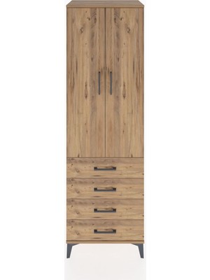 Dienni Hyperion Dolap 2 Raflı 4 Çekmeceli Tek Askılı 60X44X195 Çam-Çam