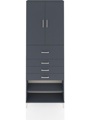 Dienni Arges Dolap 4 Raflı 4 Çekmeceli 2 Kapaklı 88X30X243 Antrasit-Antrasit