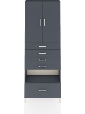 Dienni Arges Dolap 4 Raflı 5 Çekmeceli 2 Kapaklı 88X30X243 Antrasit-Antrasit