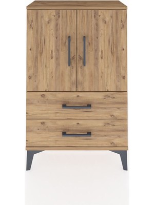Dienni Arges Komodin 2 Raflı 2 Çekmeceli 2 Kapaklı 60X30X96 Çam-Çam