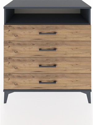 Dienni Hyperion Şifonyer Tek Raflı 4 Çekmeceli 88X44X96 Antrasit-Çam