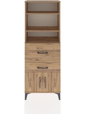Dienni Arges Dolap 3 Raflı 2 Çekmeceli 2 Kapaklı 60X30X163 Çam-Çam