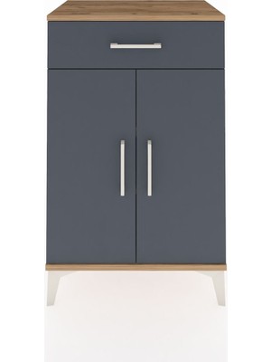 Dienni Hyperion Komodin 2 Raflı Tek Çekmeceli 2 Kapaklı 60X44X96 Çam-Antrasit