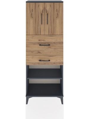 Dienni Arges Dolap 3 Raflı 2 Çekmeceli 2 Kapaklı 60X30X163 Antrasit-Çam