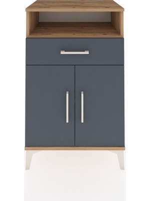 Dienni Hyperion Komodin 2 Raflı Tek Çekmeceli 2 Kapaklı 60X44X96 Çam-Antrasit