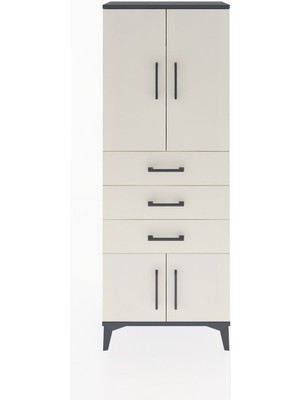 Dienni Arges Dolap 3 Raflı 3 Çekmeceli 4 Kapaklı 60X30X163 Antrasit-Aytaşı