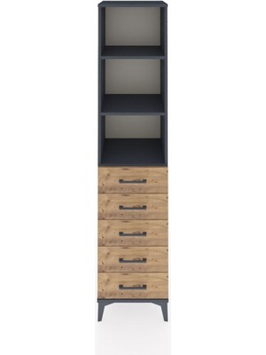 Dienni Hyperion Dolap 3 Raflı 5 Çekmeceli 44X44X195 Antrasit-Çam