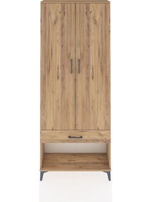 Dienni Arges Dolap 2 Raflı Tek Çekmeceli Tek Askılı 88X30X221 Çam-Çam