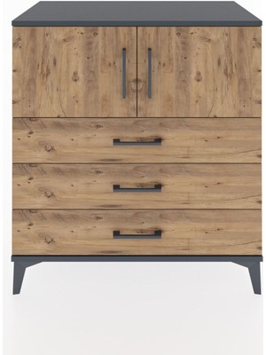 Dienni Hyperion Şifonyer Tek Raflı 3 Çekmeceli 2 Kapaklı 88X44X96 Antrasit-Çam