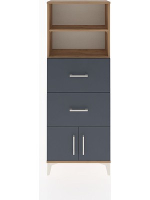 Dienni Arges Dolap 2 Raflı 2 Çekmeceli 2 Kapaklı 60X30X163 Çam-Antrasit