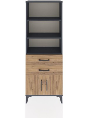 Dienni Arges Dolap 3 Raflı 2 Çekmeceli 2 Kapaklı 60X30X163 Antrasit-Çam