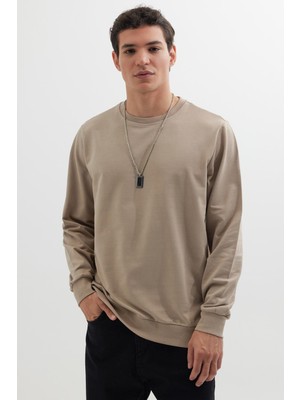 Tudors Erkek Relax Fit Rahat Kesim %100 Pamuk 2 İplik Bisiklet Yaka Taş Sweatshirt