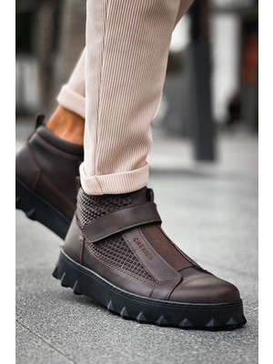 Chekich CH103 Erkek Bot Kahve Vegan Malzeme Cırt Detaylı Lastikli Platform Topuk