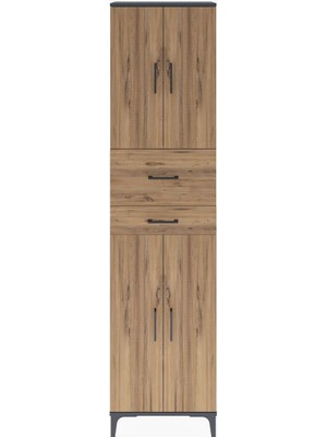 Dienni Arges Dolap 4 Raflı 2 Çekmeceli 4 Kapaklı 60X30X243 Antrasit-Çam