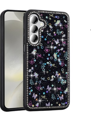 MobaxAksesuar Samsung Galaxy A55 Kılıf Taşlı ve Simli Tasarım Azra Kapak