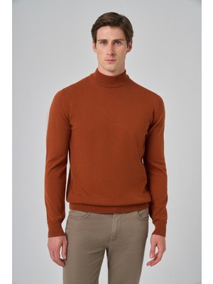 Morven Erkek Koyu Turuncu Basic Yarım Balıkçı Yaka Dynamic Fit Rahat Kesim Triko