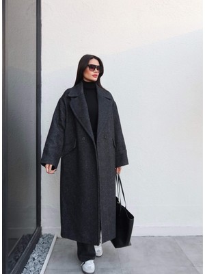 Esra Helvacı Balıksırtı Desen Cepli Uzun Kaban