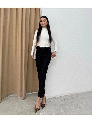 İs Berceste Siyah Kemerli Dabıl Kumaş Havuç Pantalon