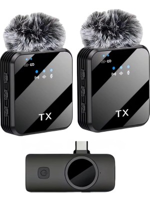 Storemax Kablosuz Yaka Mikrofonu Çift Mikrofon 16 ile Uyumlu Type-C Portlu Telefon Pc Tablet Video Kayıt Röportaj Canlı Yayın Vlog Kablosuz Mikrofon 1027