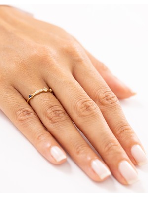 Zeyd Jewelry Mavi ve Beyaz Taşlı Zarif 14 Ayar Altın Yüzük
