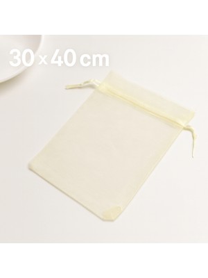 Prestij Boncuk Krem Organze Şeffaf Tül Kese 100 Adet 30 x 40 cm Gelin Düğün Çeyiz Havlu Seccade Yazma Söz Bohça Hediyelik Kese