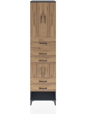 Dienni Hyperion Dolap 3 Raflı 5 Çekmeceli 4 Kapaklı 60X44X243 Antrasit-Çam