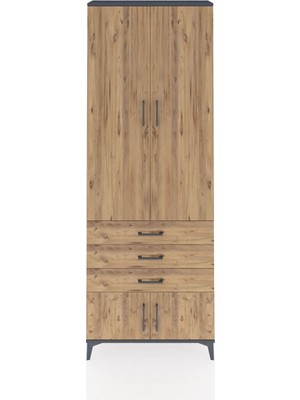 Dienni Arges Dolap 4 Raflı 3 Çekmeceli 4 Kapaklı 88X30X243 Antrasit-Çam