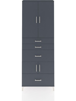 Dienni Arges Dolap 4 Raflı 4 Çekmeceli 4 Kapaklı 88X30X243 Antrasit-Antrasit