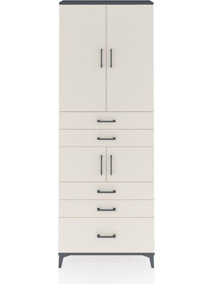 Dienni Arges Dolap 4 Raflı 5 Çekmeceli 4 Kapaklı 88X30X243 Antrasit-Aytaşı