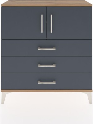 Dienni Arges Şifonyer 2 Raflı 3 Çekmeceli 2 Kapaklı 88X30X96 Çam-Antrasit