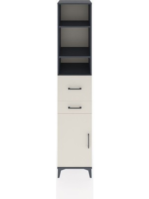 Dienni Hyperion Dolap 4 Raflı 2 Çekmeceli Tek Kapaklı 44X44X221 Antrasit-Aytaşı