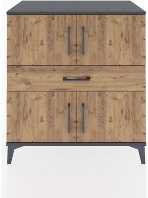 Dienni Hyperion Şifonyer Tek Raflı Tek Çekmeceli 4 Kapaklı 88X44X96 Antrasit-Çam