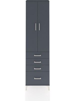Dienni Arges Dolap 3 Raflı 4 Çekmeceli 2 Kapaklı 60X30X221 Antrasit-Antrasit