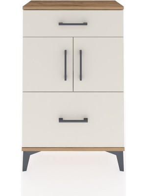 Dienni Arges Komodin Tek Raflı 2 Çekmeceli 2 Kapaklı 60X30X96 Çam-Aytaşı