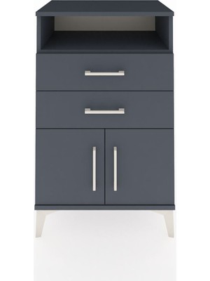 Dienni Hyperion Komodin Tek Raflı 2 Çekmeceli 2 Kapaklı 60X44X96 Antrasit-Antrasit