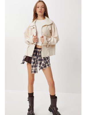 Happiness İstanbul Kapaklı Cepli Gabardin Ceket LCI0045 Krem