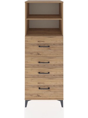 Dienni Hyperion Dolap 2 Raflı 4 Çekmeceli 60X44X163 Çam-Çam