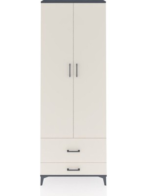 Dienni Arges Dolap 4 Raflı 2 Çekmeceli 2 Kapaklı 88X30X243 Antrasit-Aytaşı