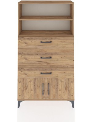 Dienni Arges Dolap 2 Raflı 3 Çekmeceli 2 Kapaklı 88X30X163 Çam-Çam